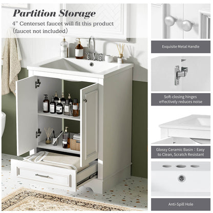Compact white vanity for small bathrooms with functional storage and elegant design