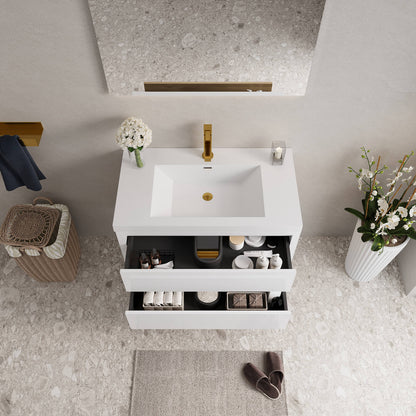 Contemporary 36 in bathroom vanity with integrated stone resin sink