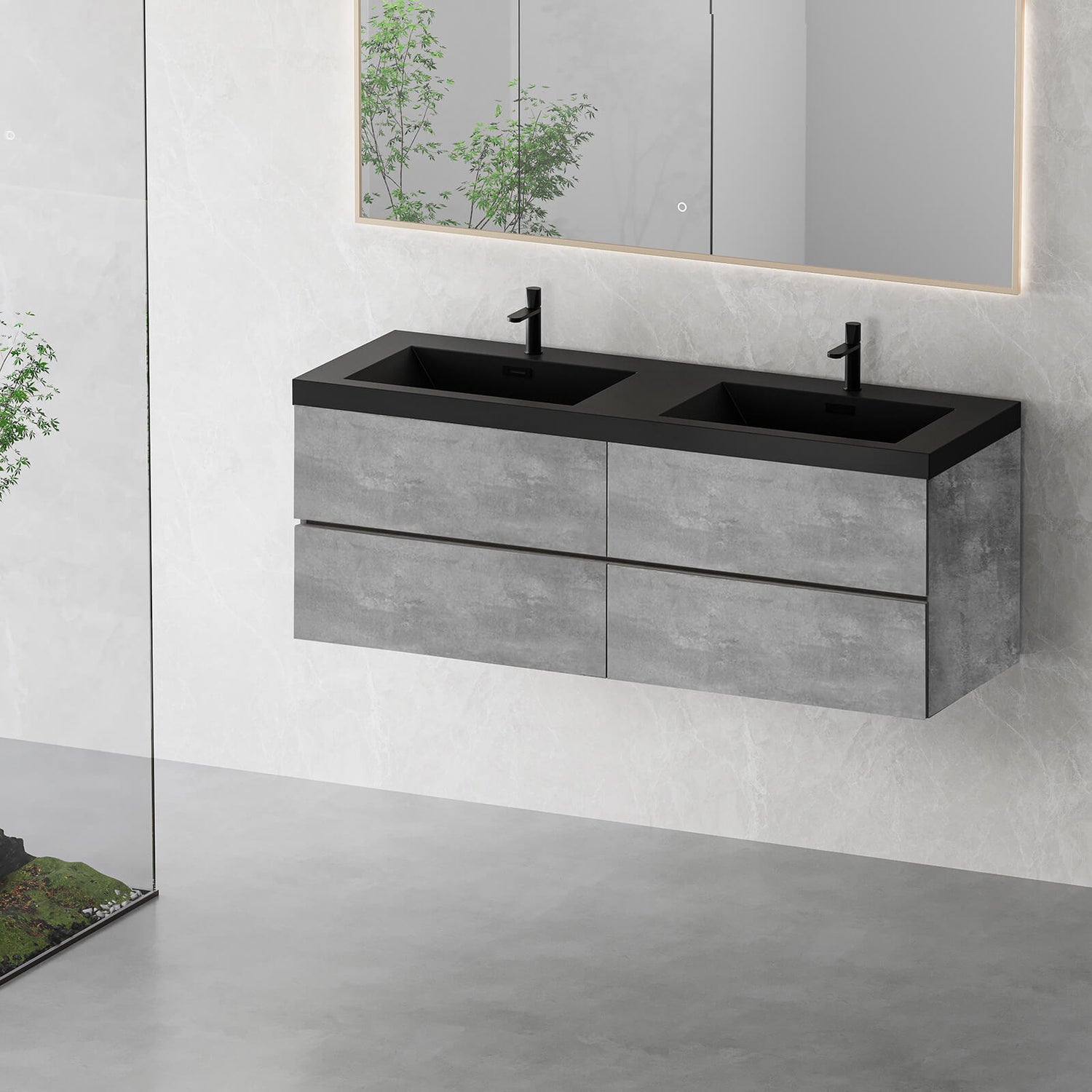 Contemporary 60 in ash gray floating vanity with soft closing doors
