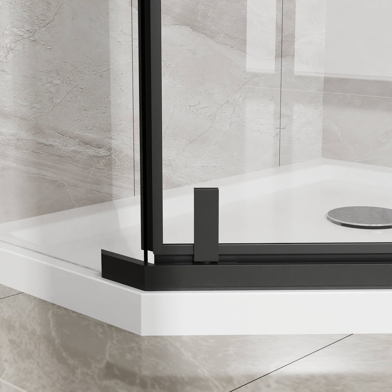 Contemporary bathroom upgrade with black corner shower