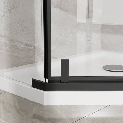 Contemporary bathroom upgrade with black corner shower
