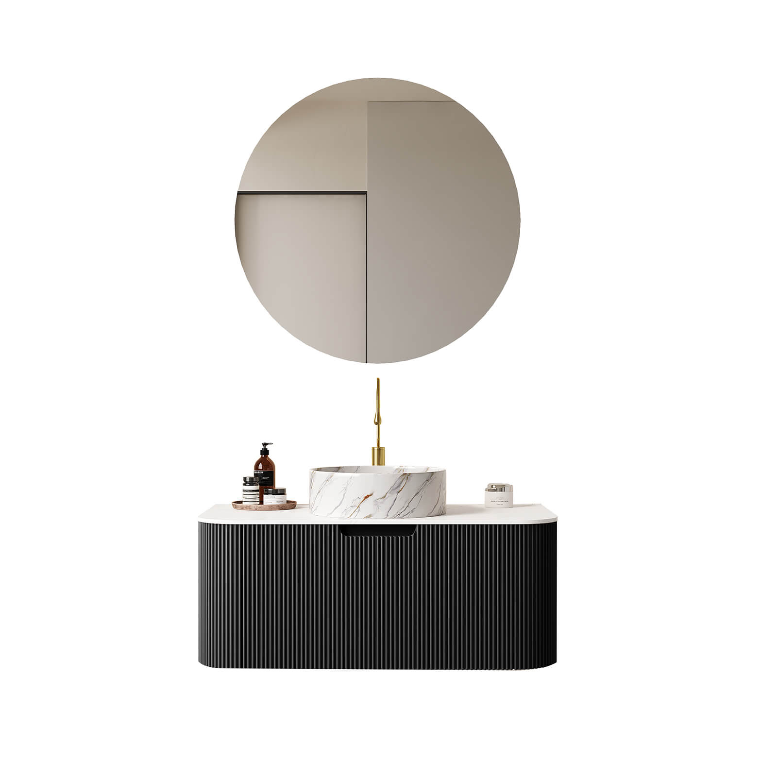 Contemporary black bathroom cabinet with floating design
