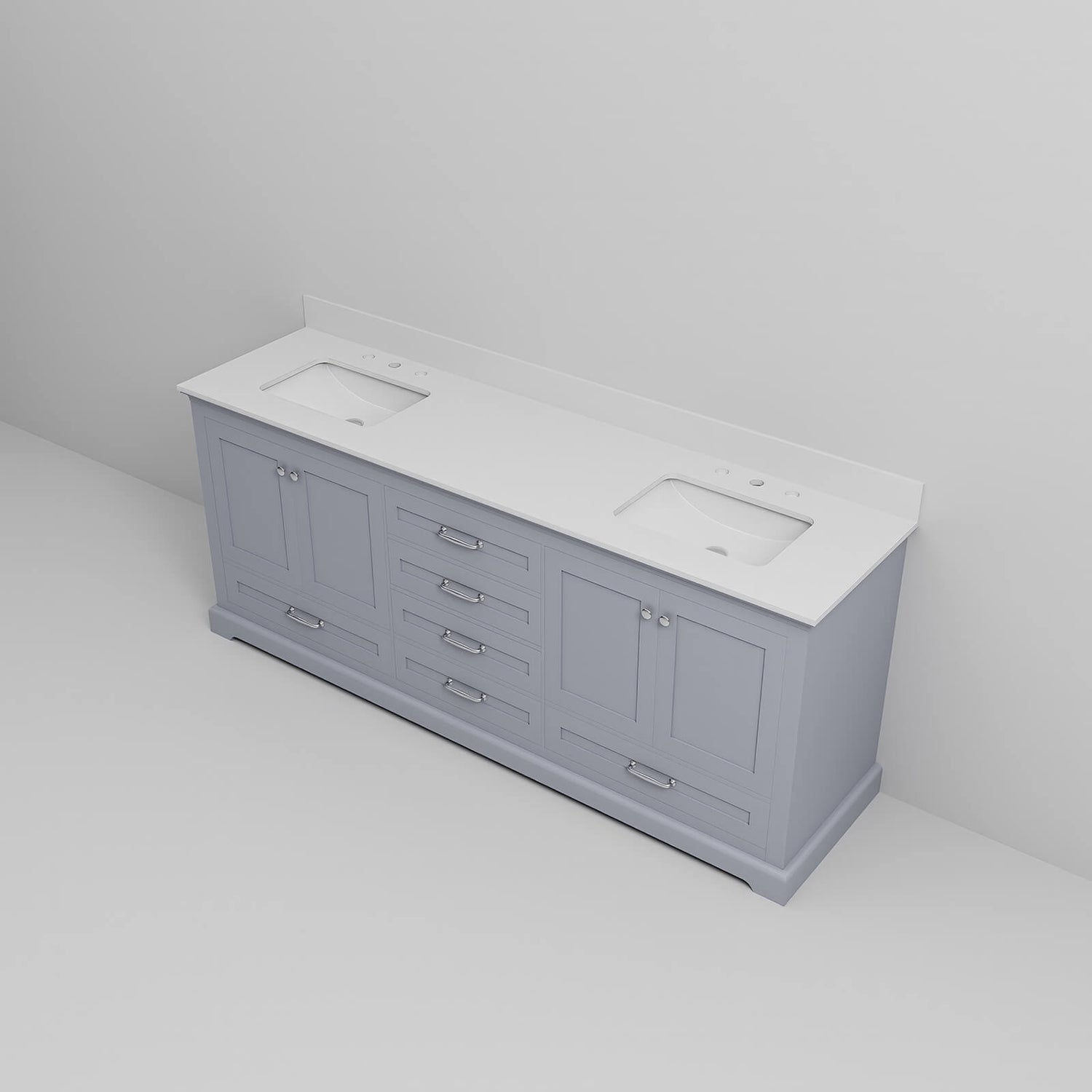 Contemporary gray bathroom vanity with ample drawer storage