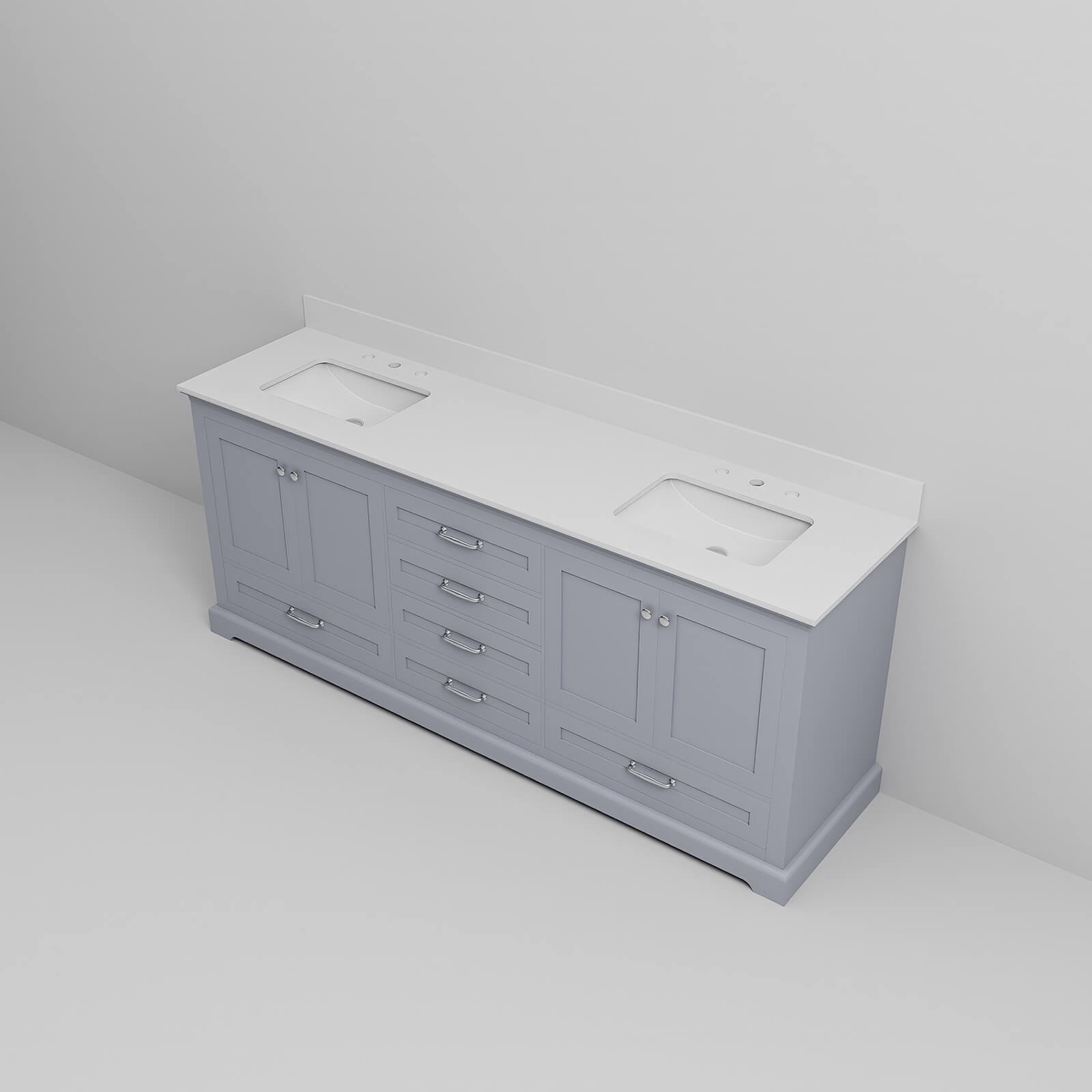 Contemporary gray bathroom vanity with ample drawer storage