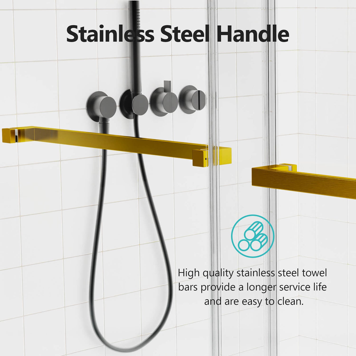 Contemporary shower setup with luxury brushed gold sliding door