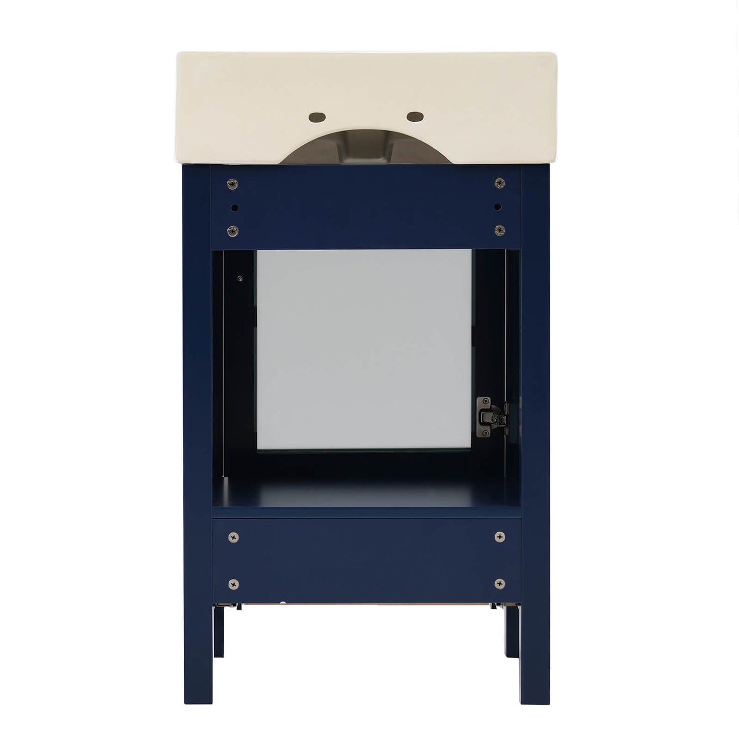 Contemporary blue bathroom vanity with integrated ceramic sink