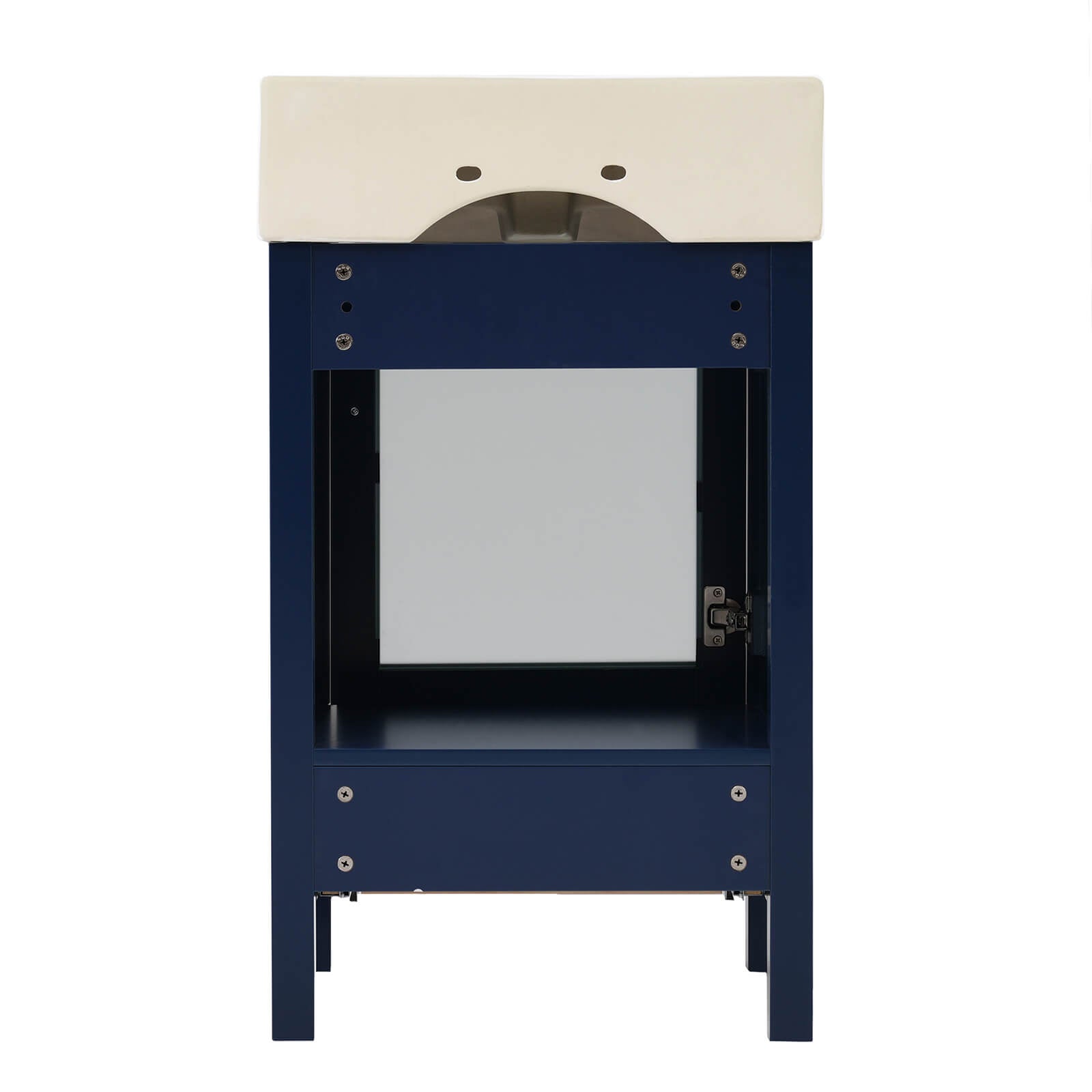 Contemporary blue bathroom vanity with integrated ceramic sink