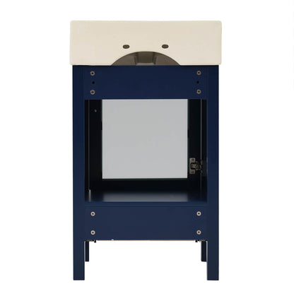 Contemporary blue bathroom vanity with integrated ceramic sink