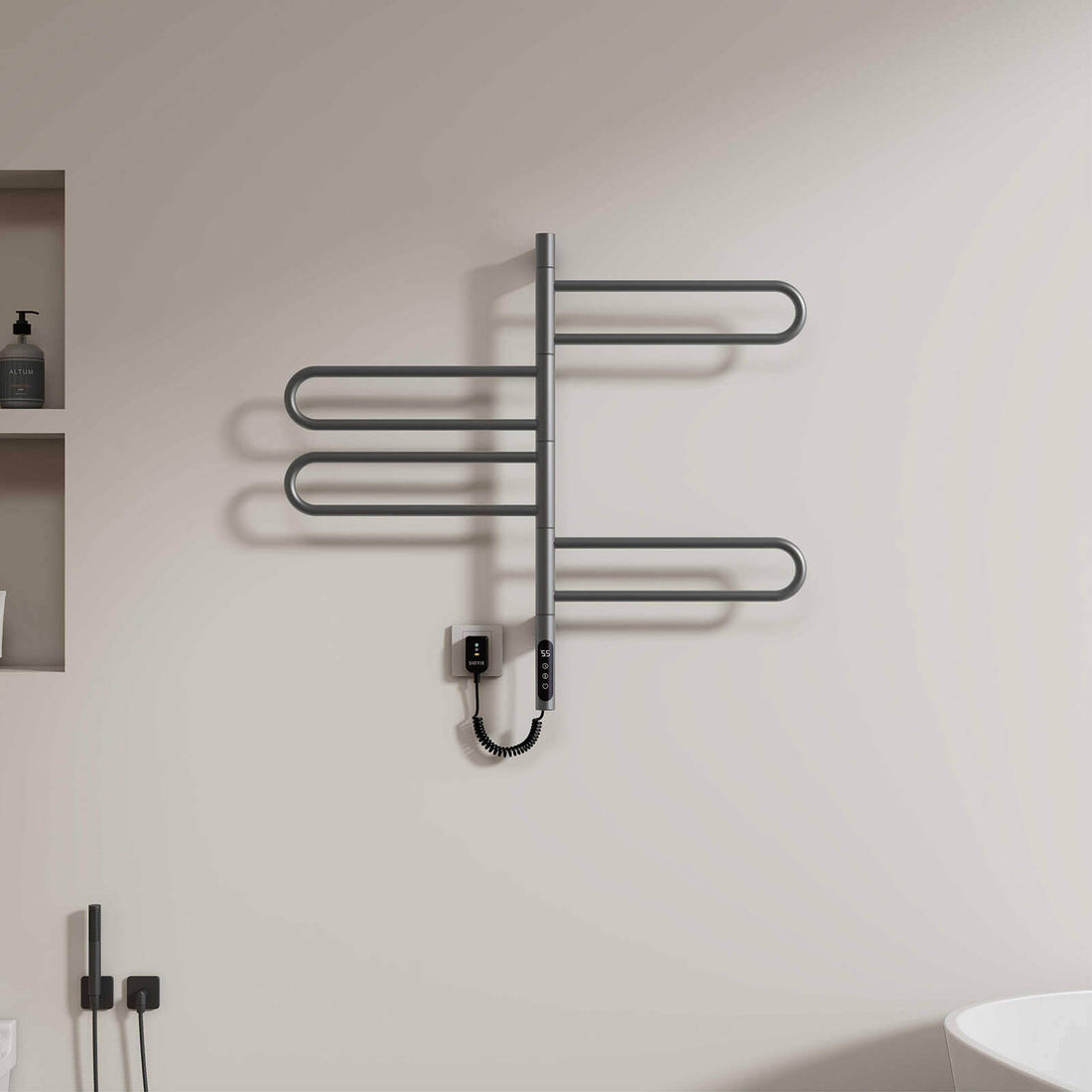 Contemporary gray towel warmer for bathroom wall installation