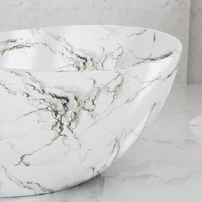 Contemporary white solid surface bathtub with marble detail