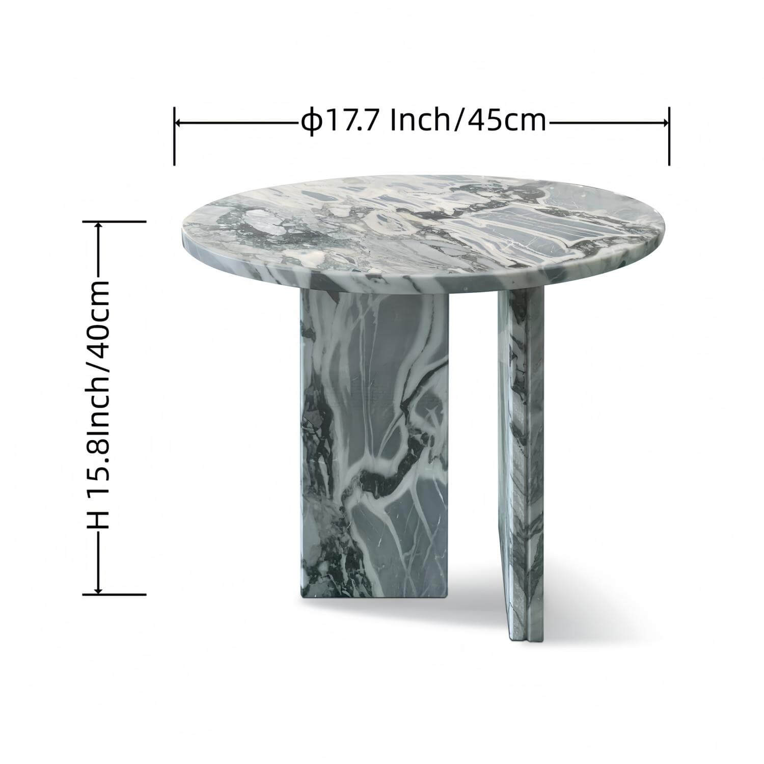 18" Modern Round Blue Natural Marble Side Table for Bathroom and Livingroom