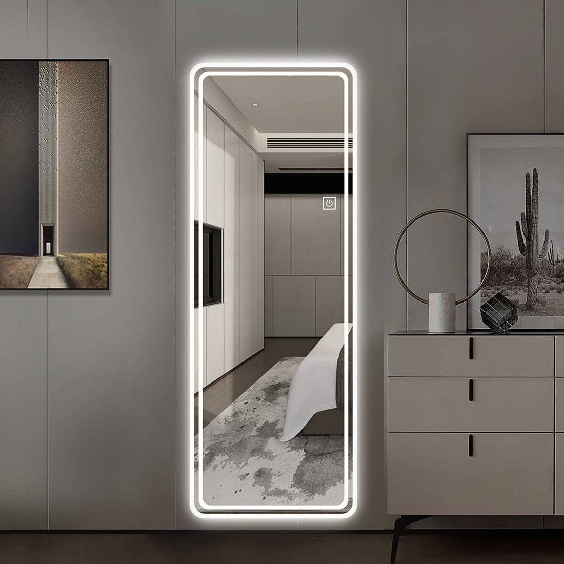 Cool white LED backlit full length mirror modern style