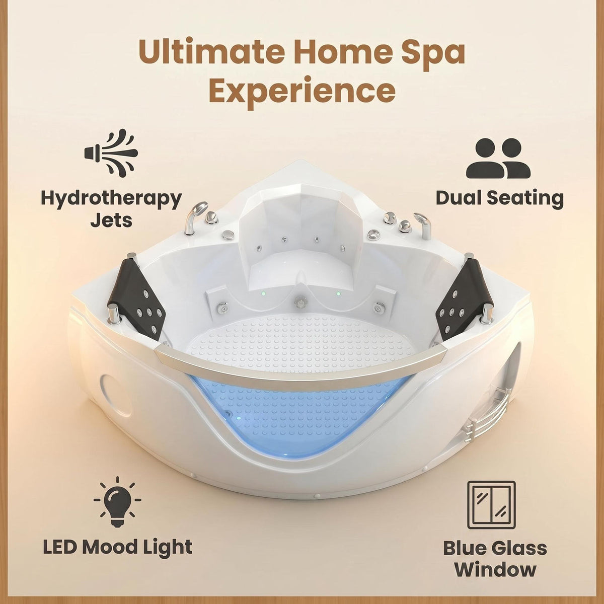Corner Whirlpool Bathtub At Home Spa Hydrotherapy Dual Seating