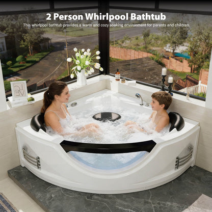 Corner whirlpool tub designed for two person use with water bubble massage