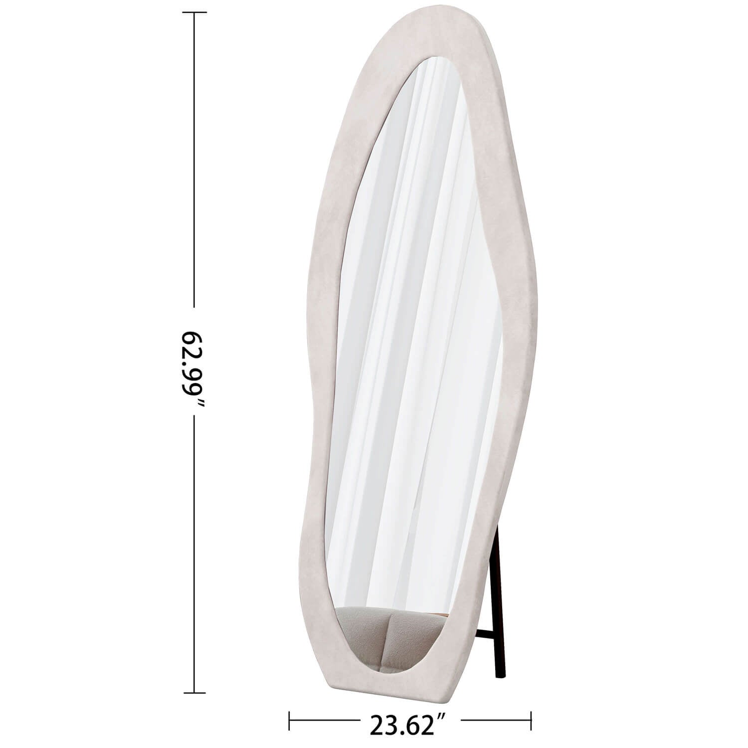Cream organic shape mirror 62.9 x 23.62 inches dimension view