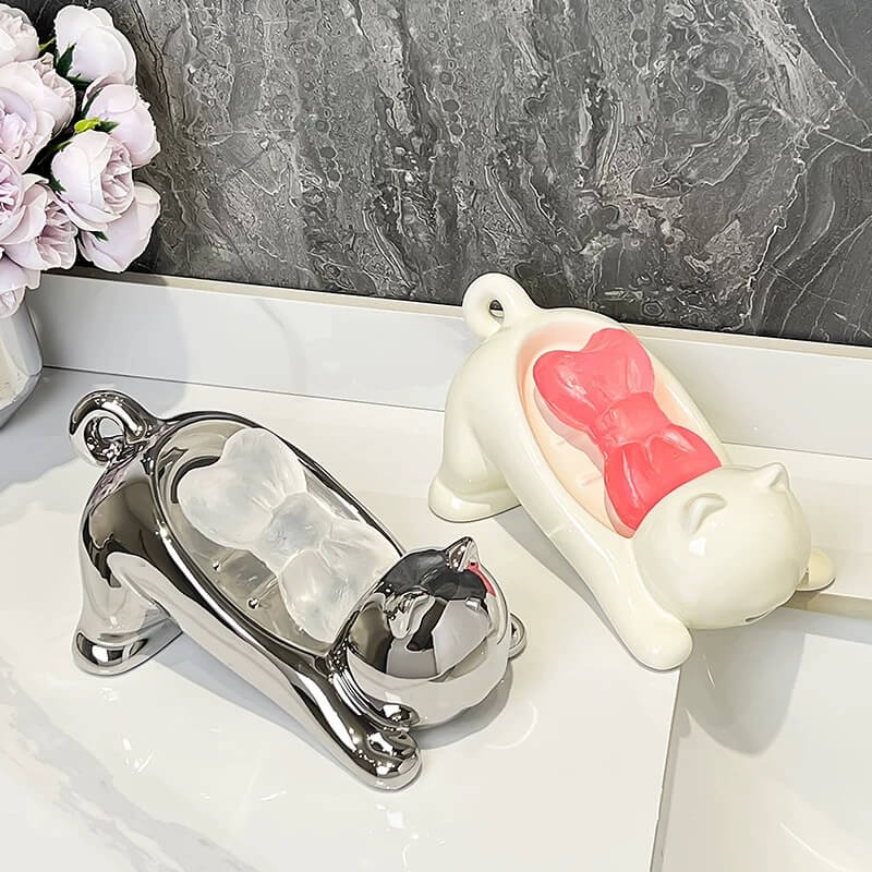 Cute cat design soap holder for bathroom and vanity