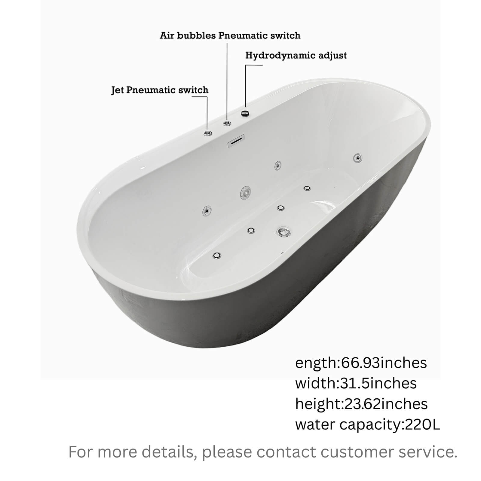 Deep soak massage bathtub with dual jet system