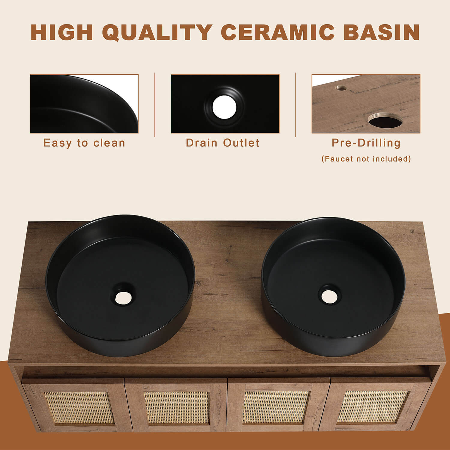 Detail drawing of the black ceramic sink