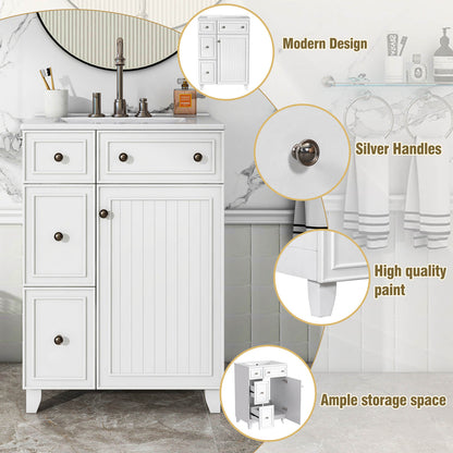 Detailed illustration of the components of a 24 inch small white bathroom vanity with 2 drawers