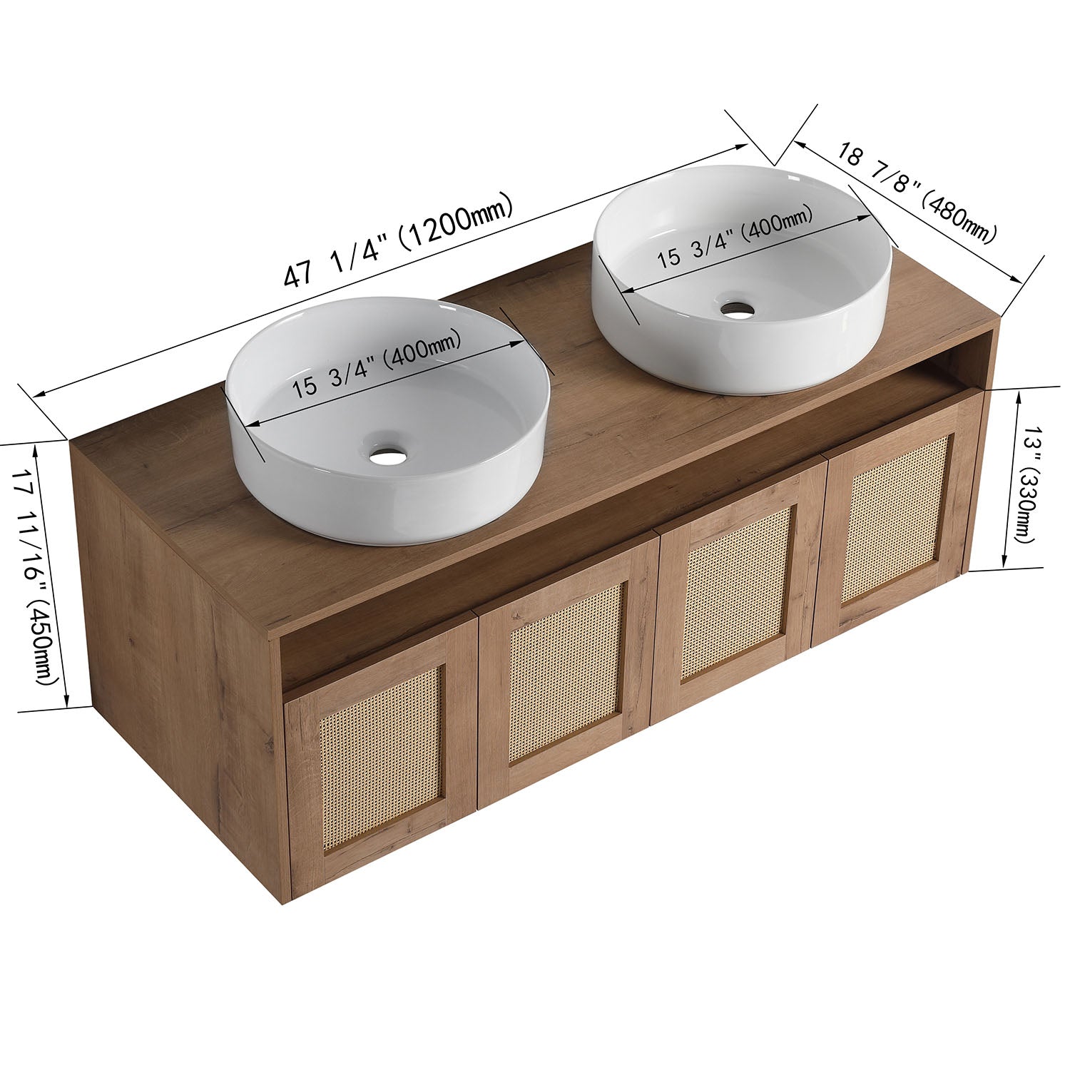 Detailed measurement diagram showing the 48 inch vanity