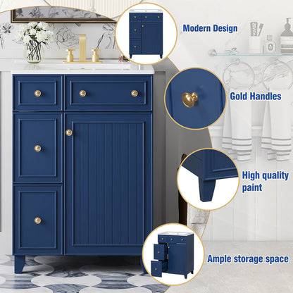 Details of the 24 inch Small Navy Blue Bathroom Vanity with 2 Drawers
