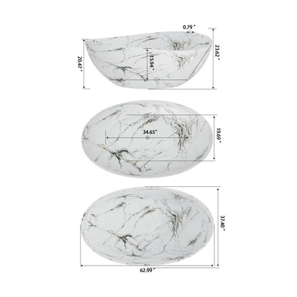 Dimension view 63 inch white freestanding soaking bathtub