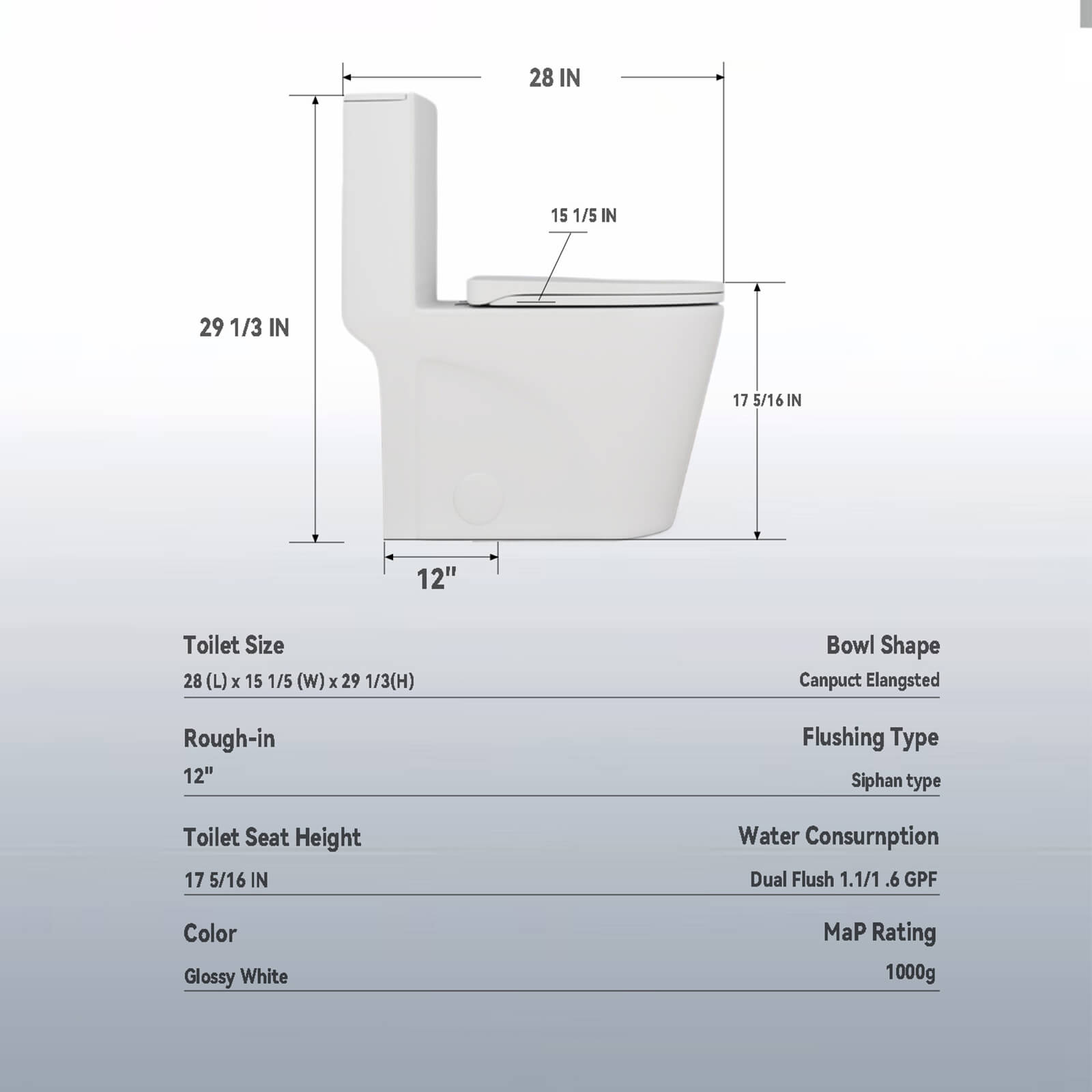 Dimensional specifications of toilet W3192GTS00001