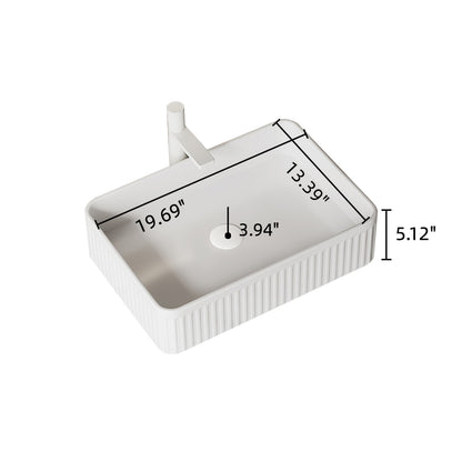 Dimension diagram of white rectangular ceramic above countersink
