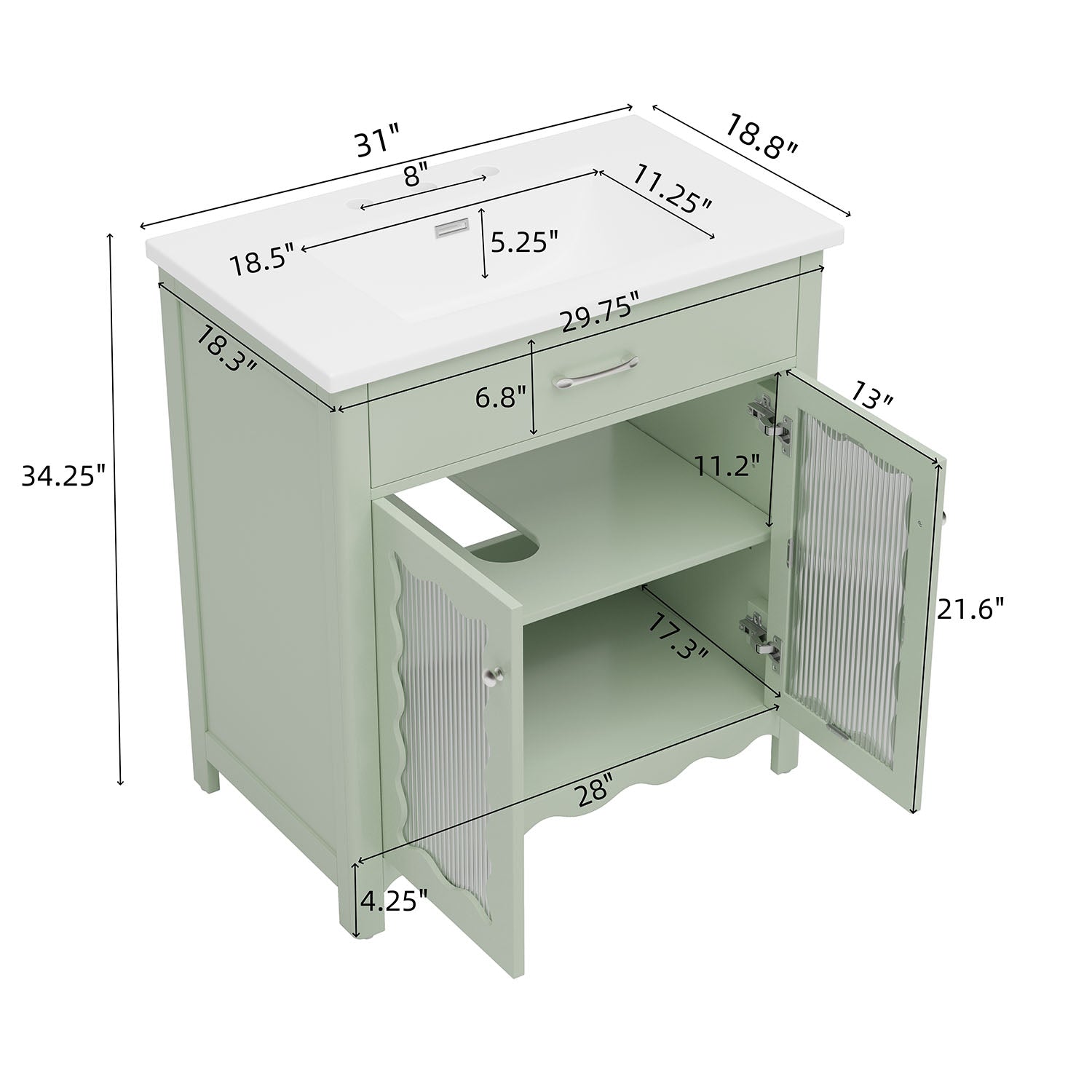 Mueble de baño blanco de 91 cm con encimera.