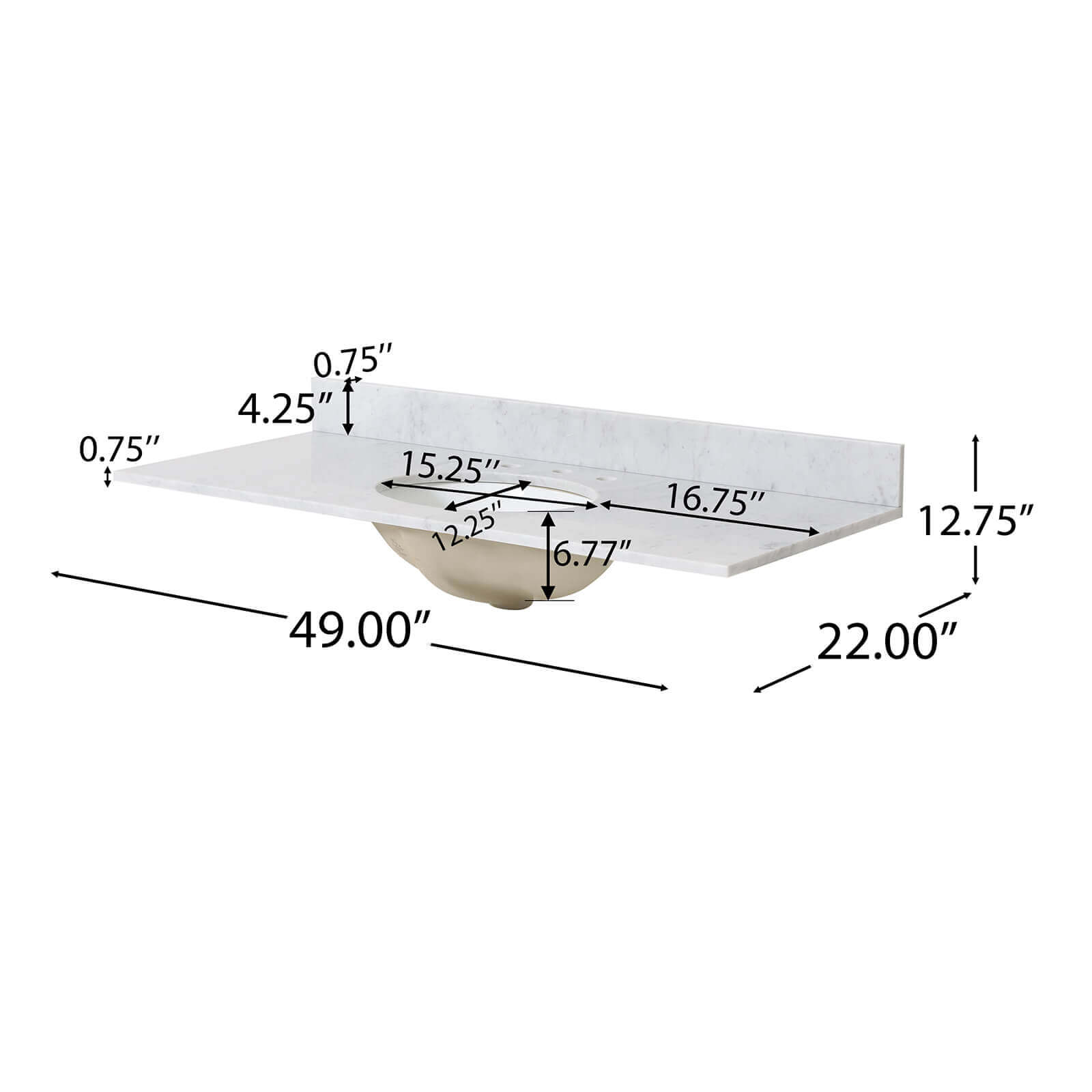 Dimensions and specifications for 49 inch single sink acacia wood vanity with marble top