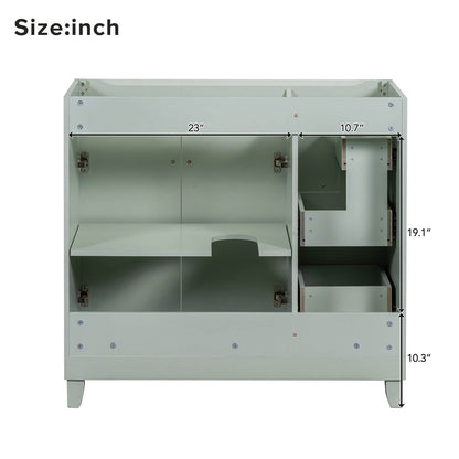 Dimensions of 36 inch back of bathroom vanity cabinet with adjustable shelves light sage green