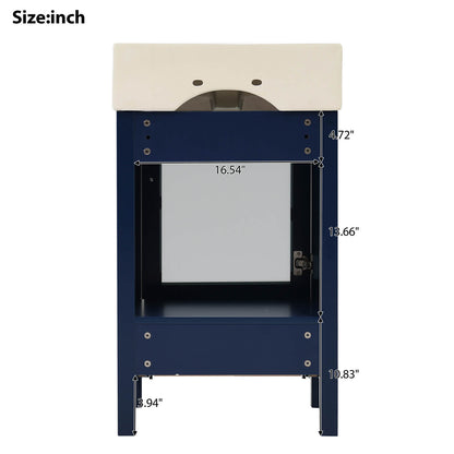Dimensions of the back of a 20 inch blue dresser with frosted glass door