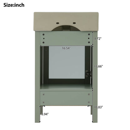 Dimensions of the back of a 20 inch green dresser with frosted glass door