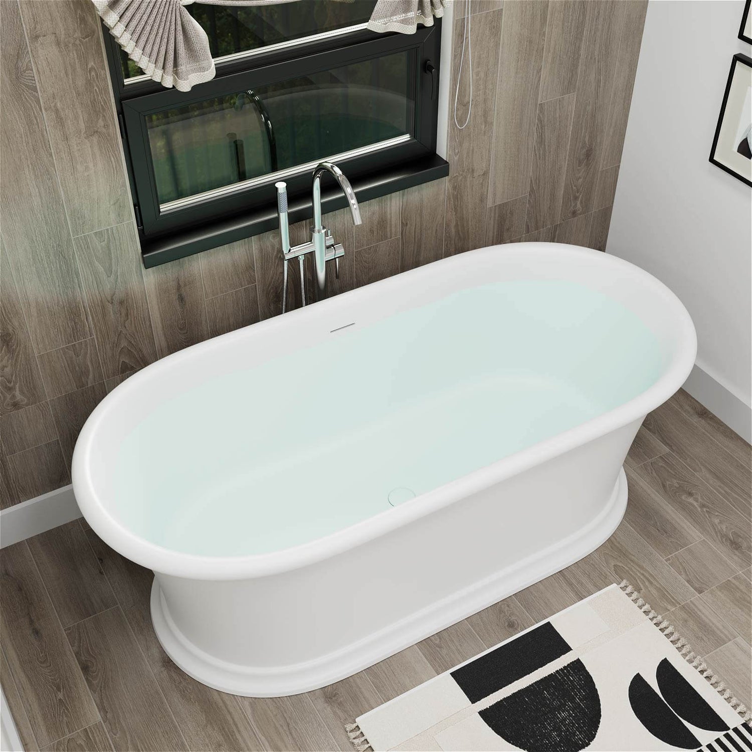 Double ended solid surface bathtub for two person soaking
