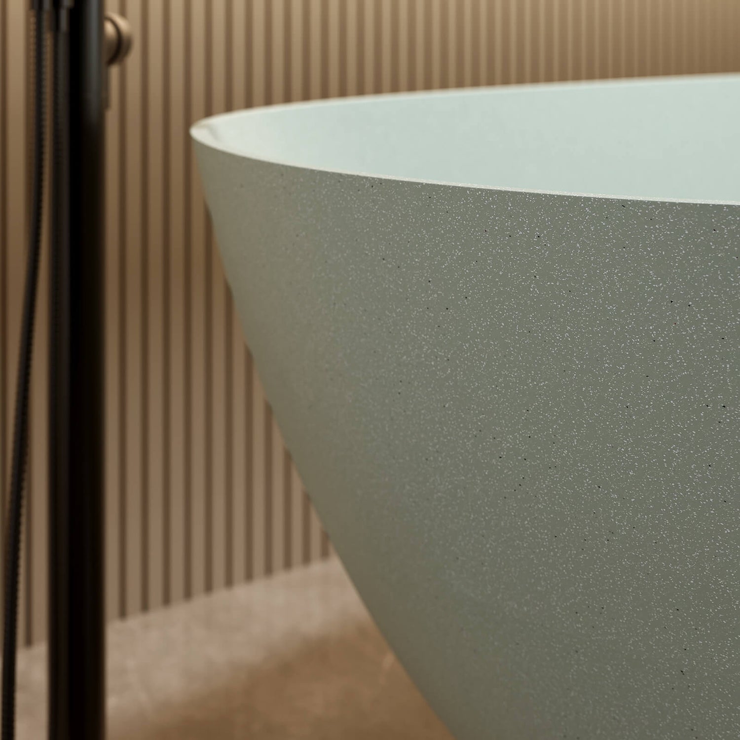 Double freestanding bathtub in bold turquoise finish with smooth polished surface