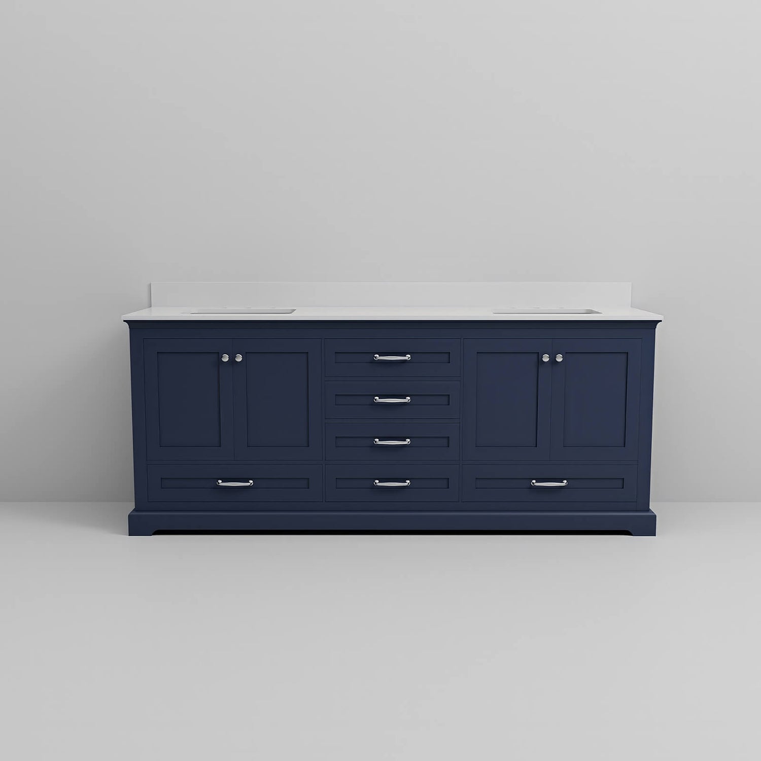 Double sink 80 inch blue vanity with spacious drawers and cabinet storage