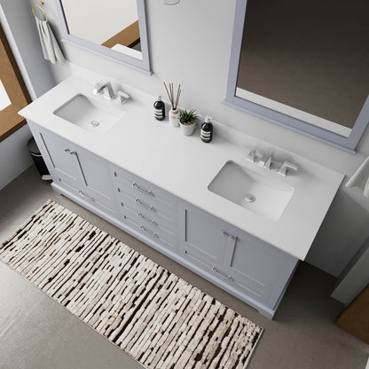 Double sink 80 inch gray vanity with ample storage for family bathrooms