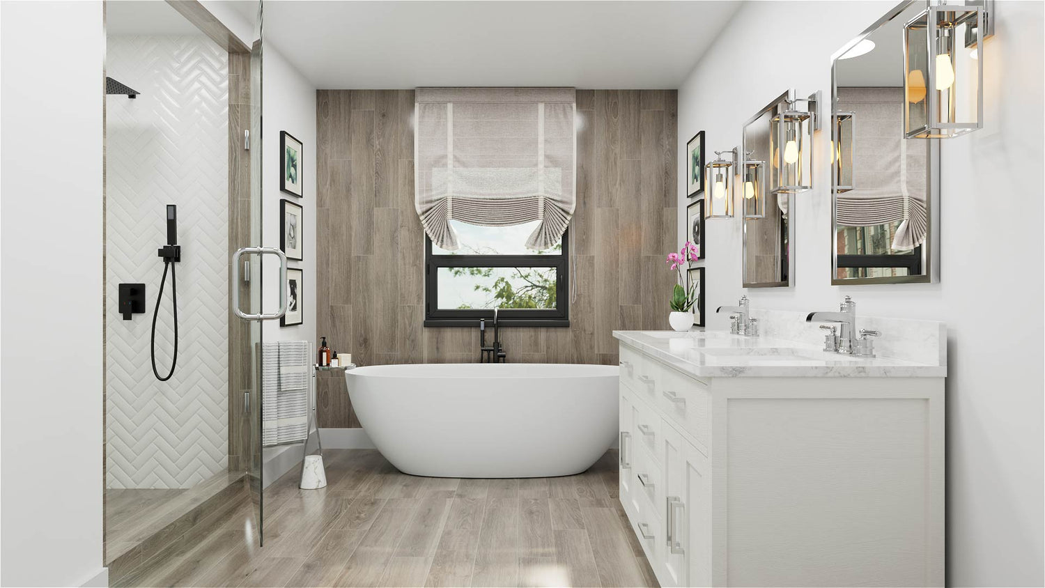 Double bathtub in bathroom scene
