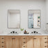 Dual black framed rounded corner rectangular bathroom mirrors