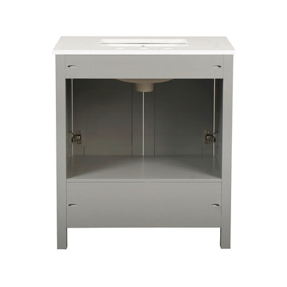 Durable 30 inch grey vanity with soft close drawers and doors