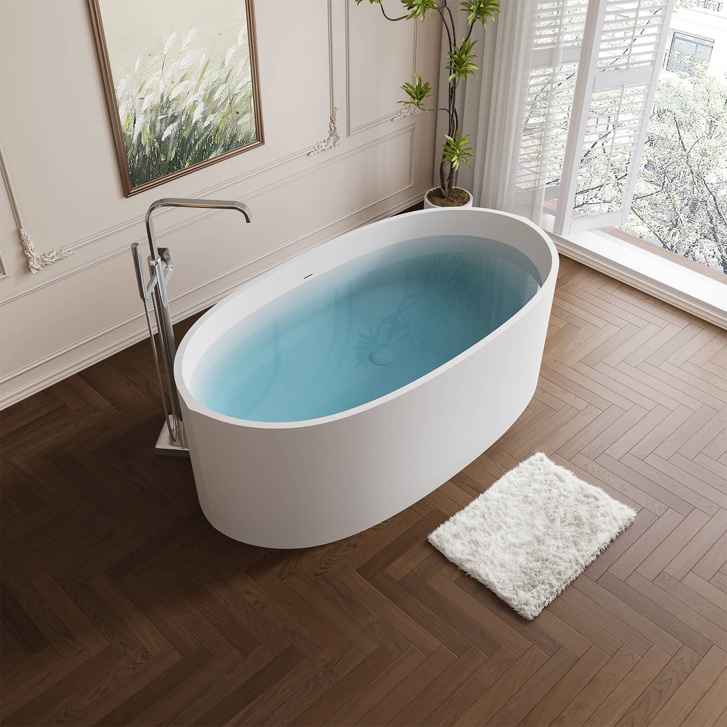 Durable and stylish freestanding bathtub in stone resin