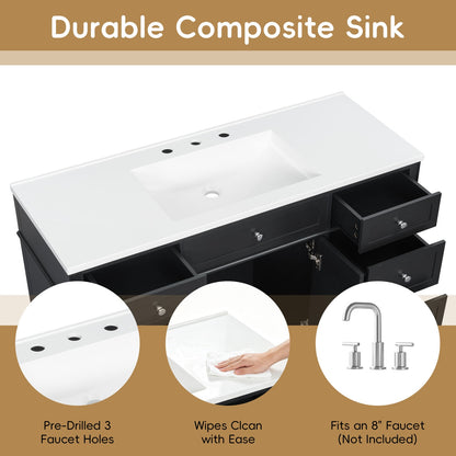 Durable Composite Sink Top 48 inch Black Bathroom Vanity Basin Details