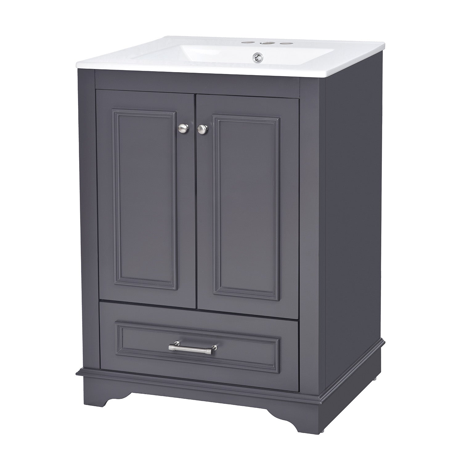 Durable gray bathroom cabinet with integrated white ceramic sink