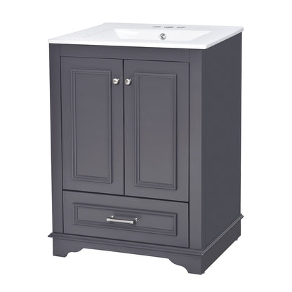 Durable gray bathroom cabinet with integrated white ceramic sink