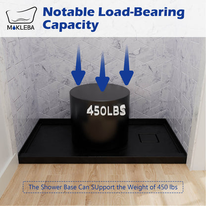 Durable shower base with strong support structure and 450lbs weight capacity