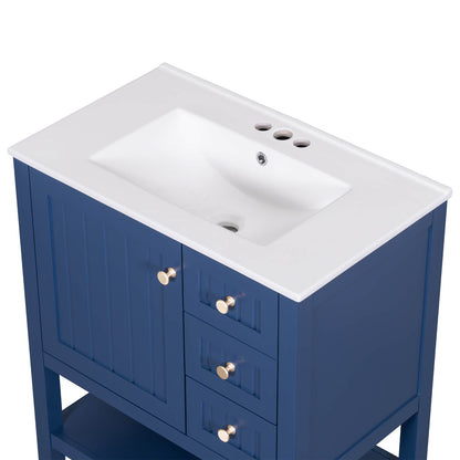 Durable solid wood bathroom vanity in navy blue