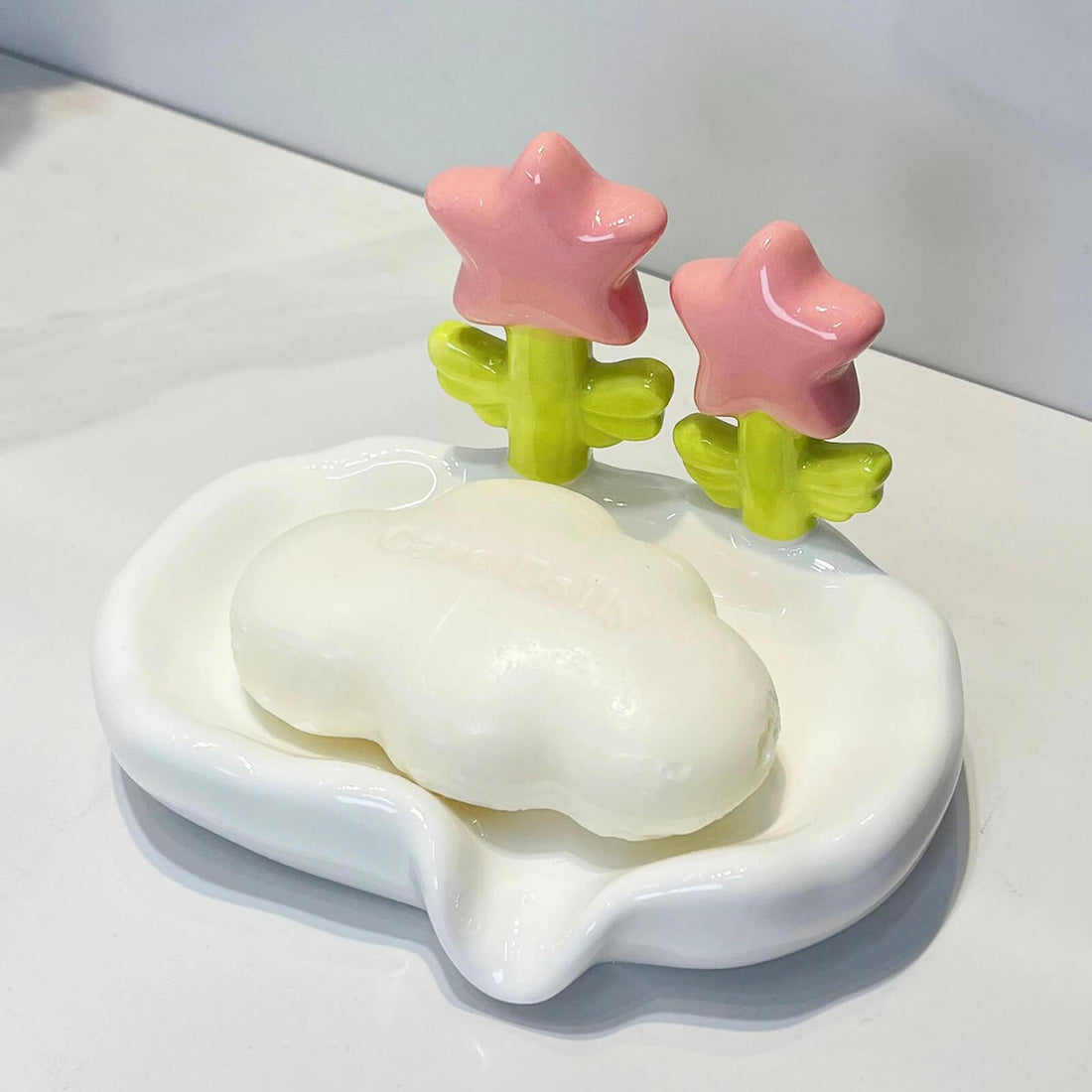 Ceramic Flower Shaped Soaps Dish holder with Self Draining Soap Dish for Shower Bathroom