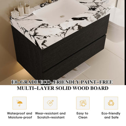 E0 Grade Paint Free Solid Wood Board Black Floating Bathroom Vanity Features