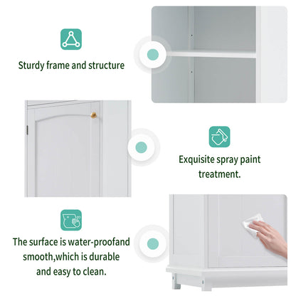 Easy-to-clean 63 inch high freestanding white linen cabinet
