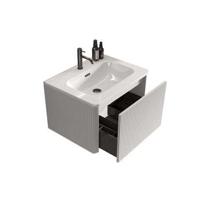Easy-to-clean ceramic sink on a sleek 24-inch white vanity
